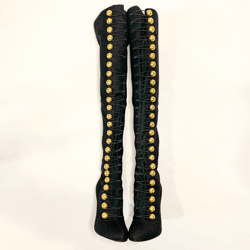 Christian Louboutin Ronfifi Supra 100 Flannel Marine Thigh High Boots EU 37 US 7 - Picture 4 of 12